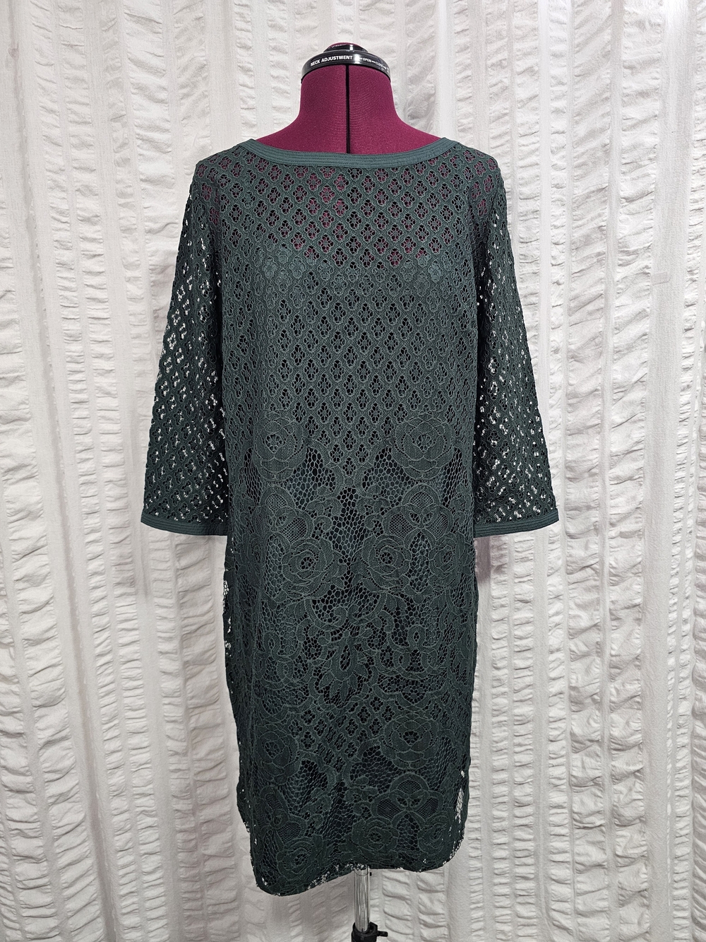 LOFT Dark Green Crochet Lace Overlay Dress